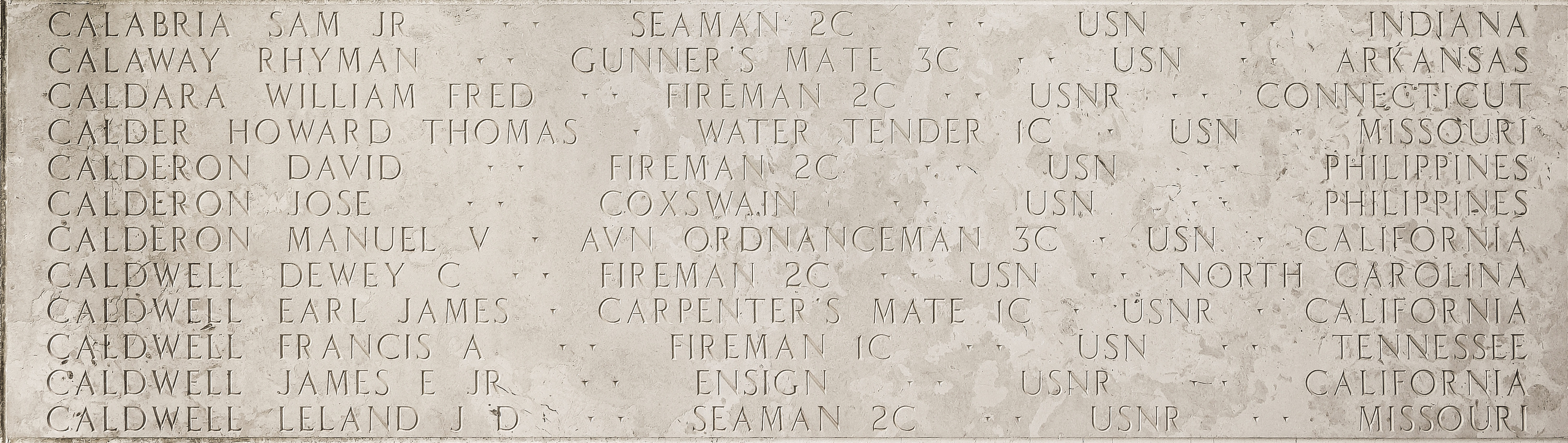 William Fred Caldara, Fireman Second Class